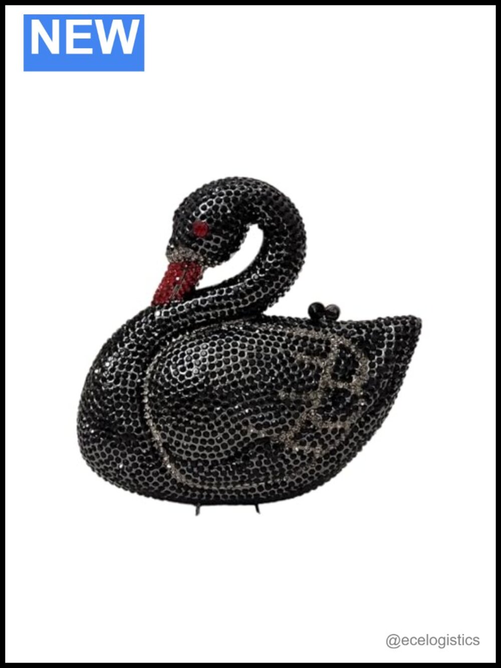 Crystal Swan Evening Clutch Rhinestone Animal Shape Party Purse Faux Leather